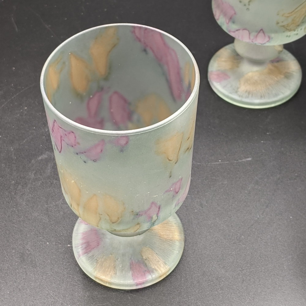 Watercolor Satin Glass Goblets Set From Israel - Picture 3 of 10